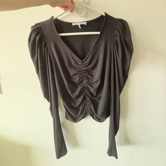 Frame Agnes Ruched Knit Black Long Sleeve Top, size XS - Picture 3 of 4